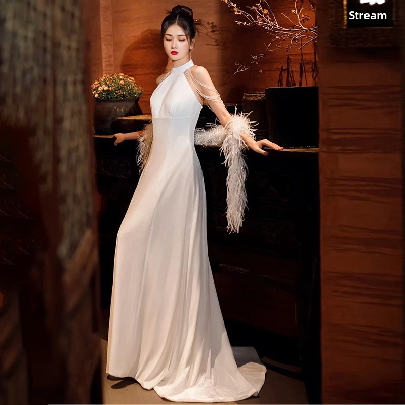 Light Wedding Dress Satin Neck - Photography Lighting Design บทวิจารณ์และราคา